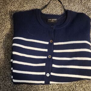 Lane Bryant Navy and White Button-Up Sweater